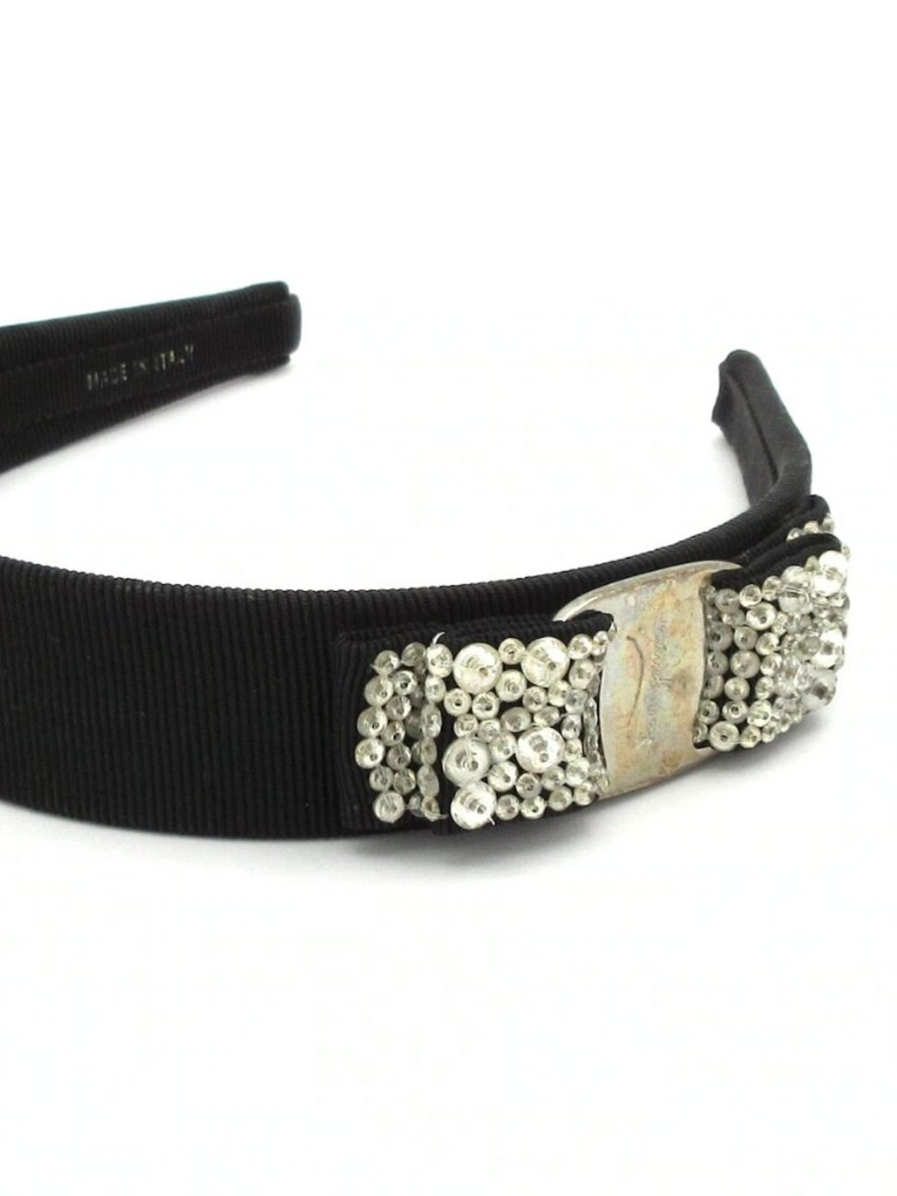 Salvatore Ferragamo Black Silver Clear Chemical Fiber Hardware Rhinestones